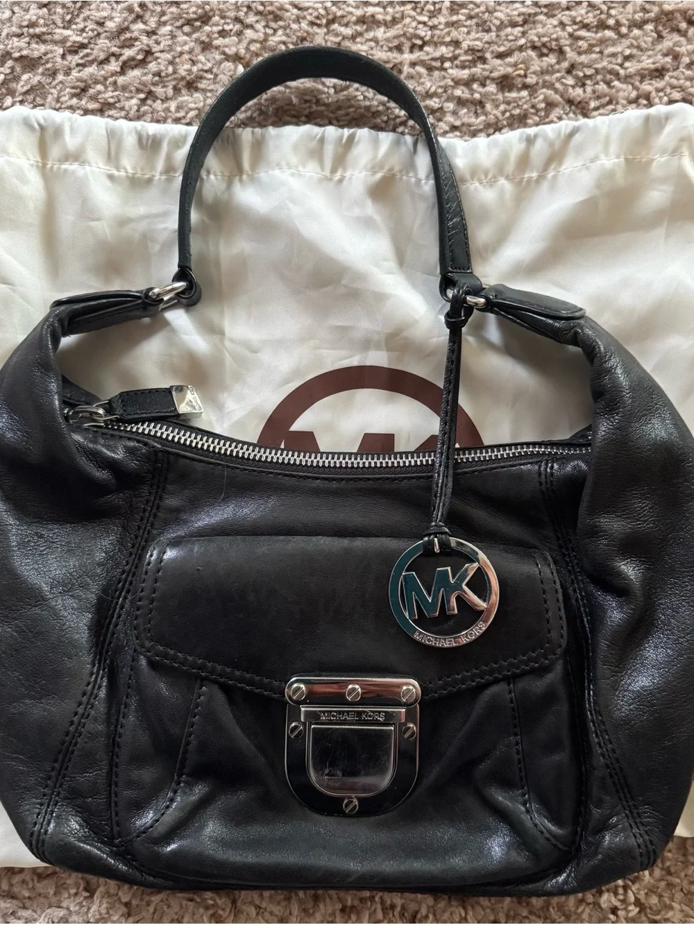 Michael Kors Black Leather Hobo Shoulder Bag, 13x8